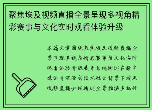 聚焦埃及视频直播全景呈现多视角精彩赛事与文化实时观看体验升级